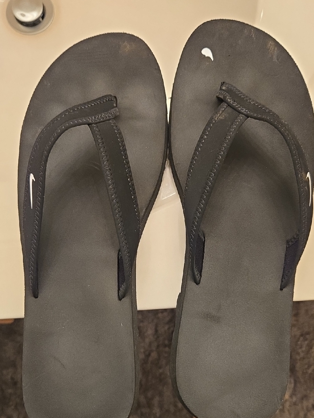 Nike Black Flip-Flop Sandals with White Swoosh Accents Size 9